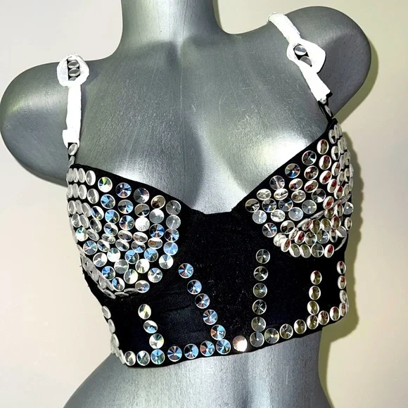 For Love And Lemons Black Jackpot Embellished Long Line Bra - Picture 1 of 7